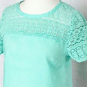 J. Crew Tops - J. Crew Crochet Linen Mint Blouse J. Crew Tops - J. Crew Crochet Linen Mint Blouse